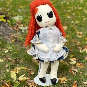 Barbara Davis 24" Artisan Cloth Doll ~ 1980s Fall Primitive Folk Americana Art